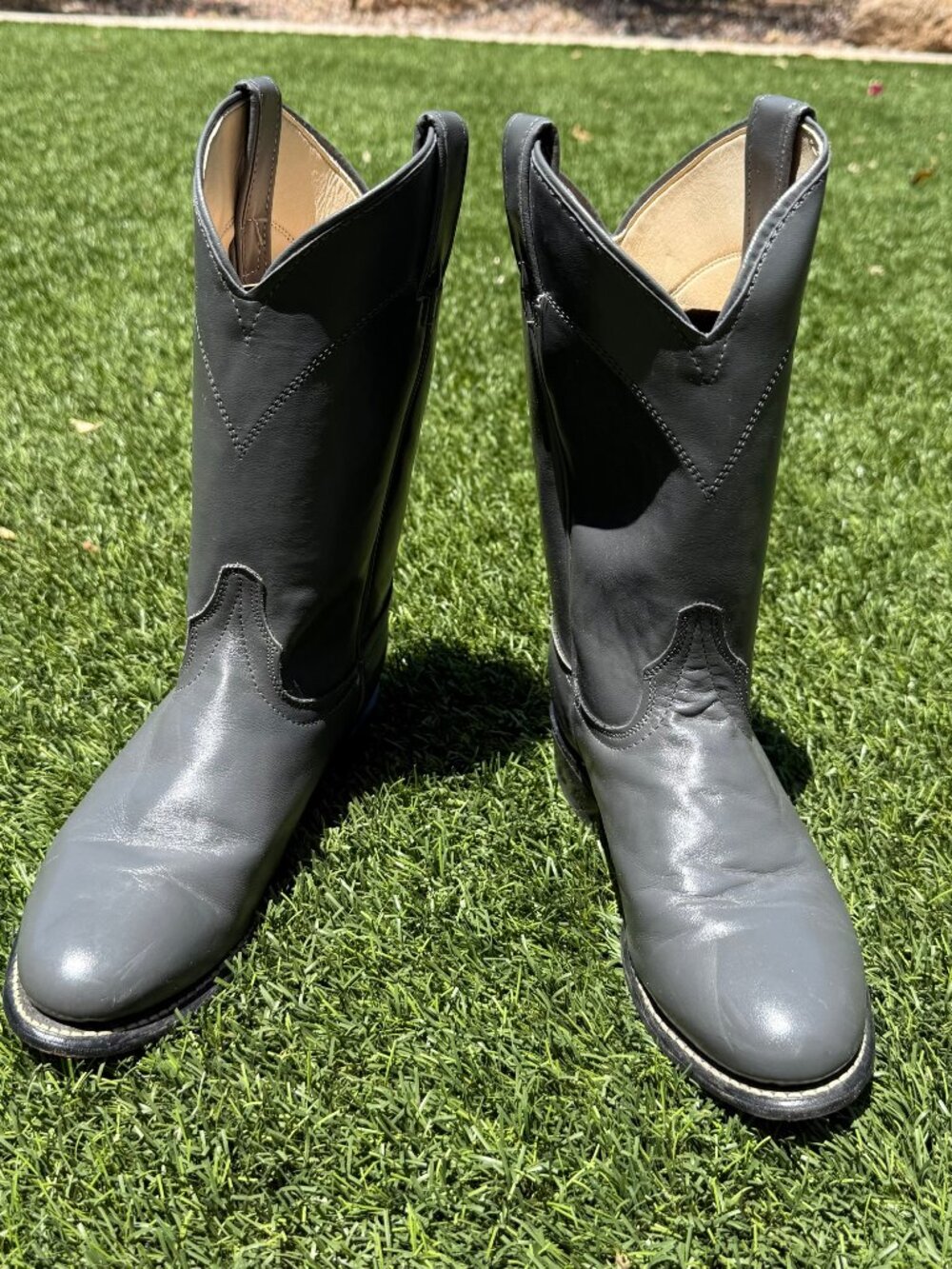 Laredo Women's Gray Leather Western Cowboy Boots, 6.5M, Made in USA